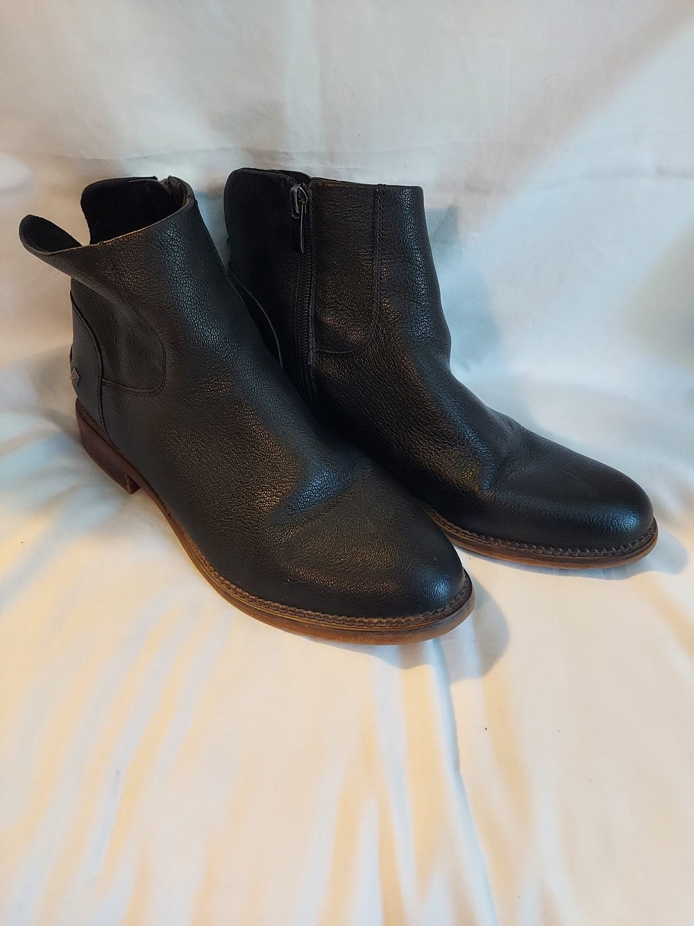 Franco Sarto Hero Black Leather Ankle Boots Size 10